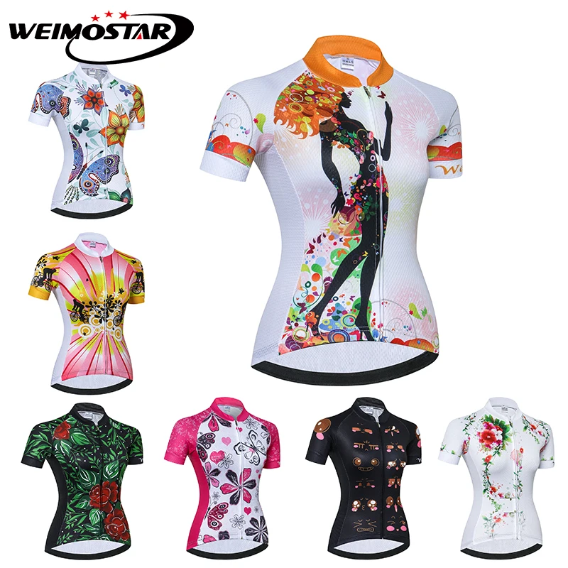 Weimostar-Camiseta de ciclismo para mujer, maillot para bicicleta de montaña, transpirable, con flores