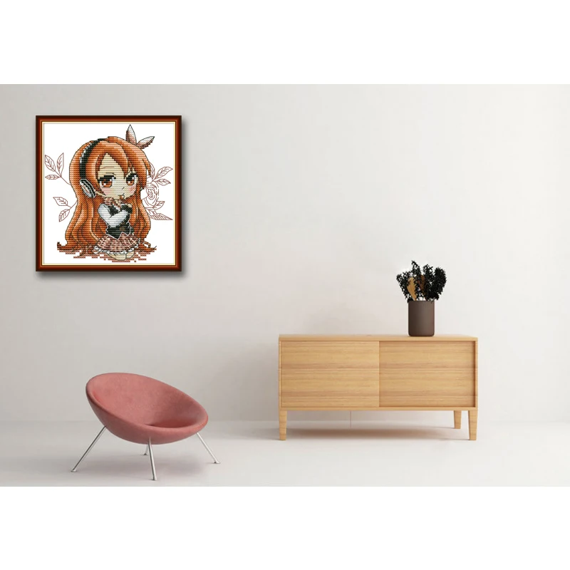 Красивая девушка прослушивания музыки Декор мультфильм живопись 14CT 11CT вышивка