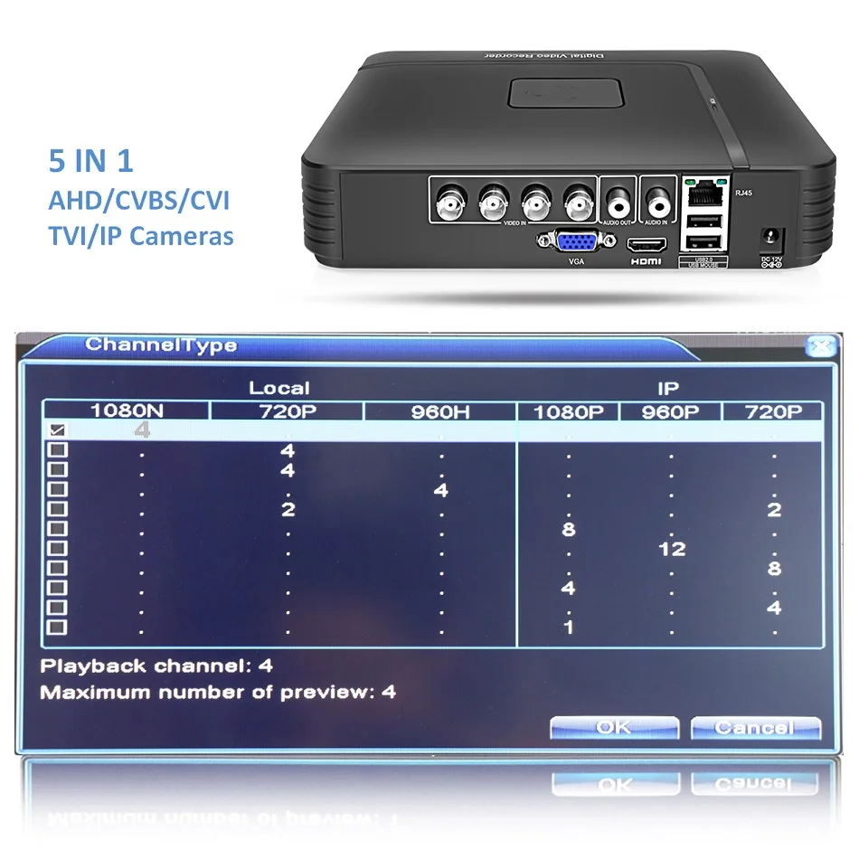 AHD 1080N 4CH 8CH CCTV небольшой видеорегистратор 5в1 для комплект VGA HDMI система