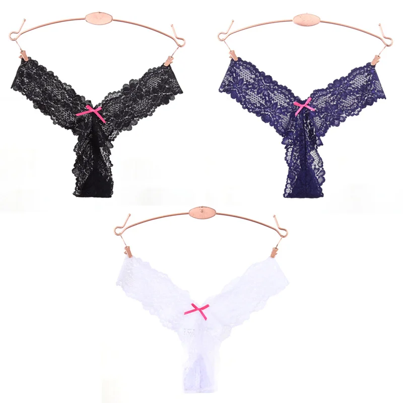 3 шт./лот, кружевное женское нижнее белье, трусики с выемкой, соблазнительные стринги, сексуальные бесшовные стринги с бантом, одноцветные трусы - Цвет: 5