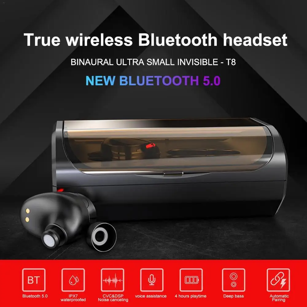 T8 TWS Bluetooth 5,0 Спортивная гарнитура Беспроводные bluetooth-наушники IPX7 беспроводные наушники HiFi Спортивная стереогарнитура для смартфонов