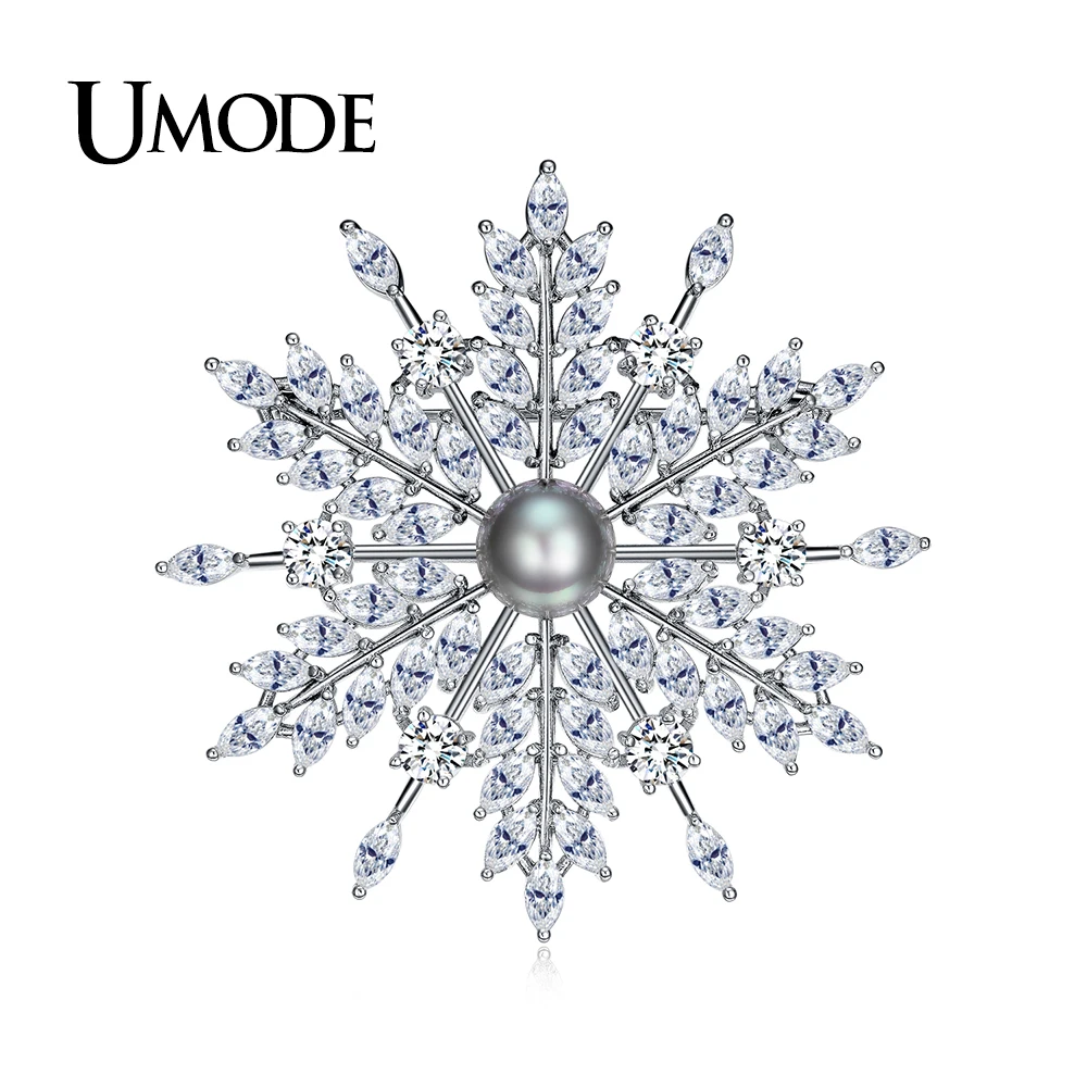 UMODE новая жемчужная брошь бижутерия для женщин большие стразы Хрустальный цветок броши и булавка Свадьба Smowflake воротник брошь UX0007