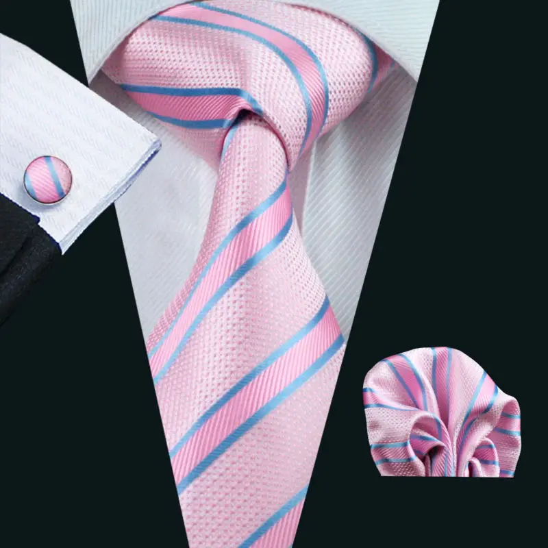 

LS-433 Hot New Men`s Tie Striped Business 100% Silk Jacquard Woven Gravata Tie Hanky Cufflink Set For Men Formal Wedding Party