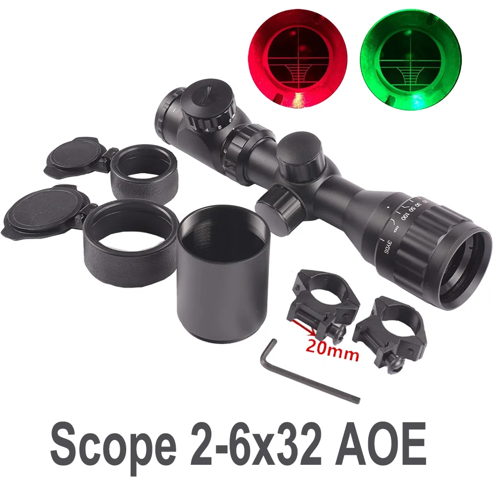Охотничий прицел 2-6x32 AOE красный зеленый Mil-dot короткий Регулируемый с креплением