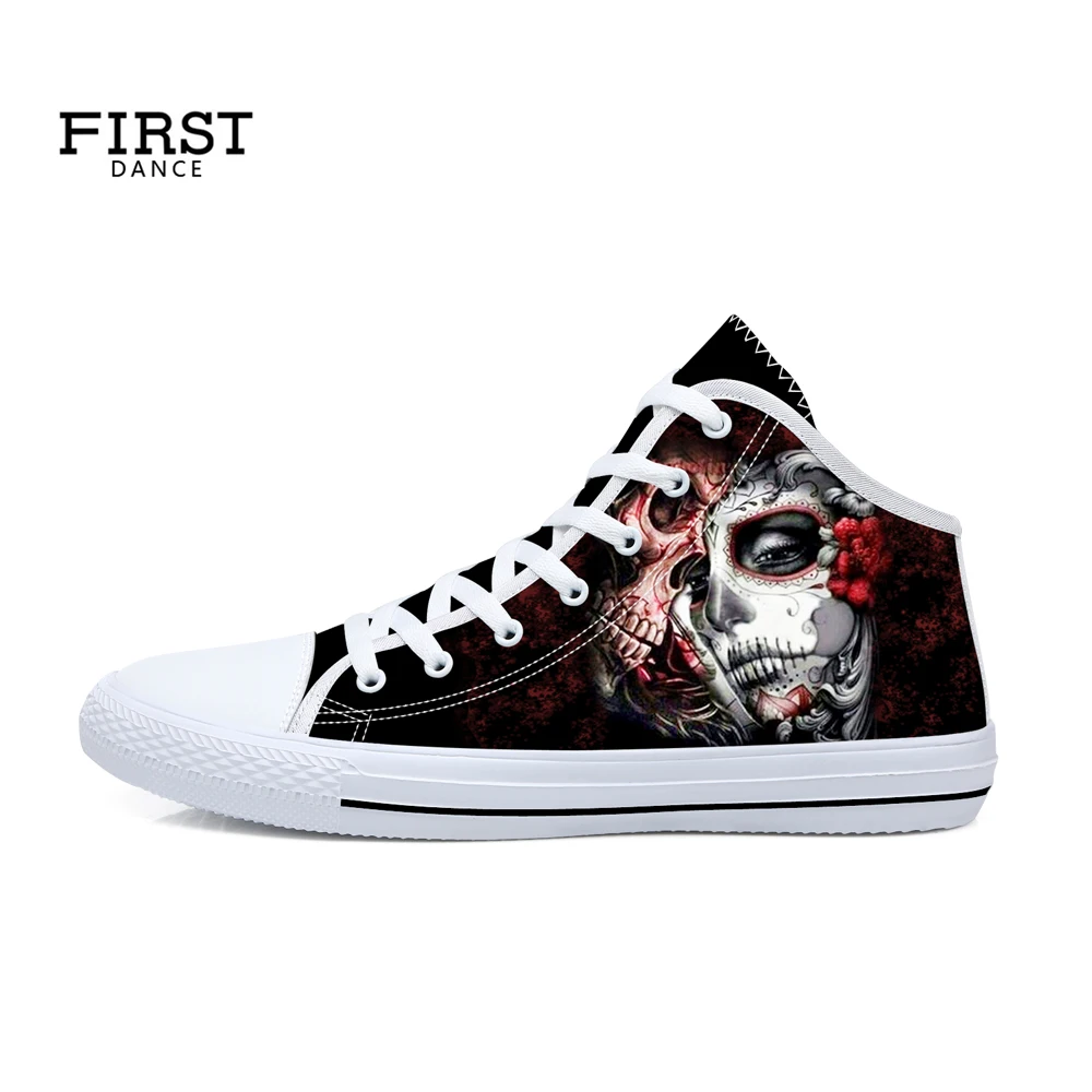 FIRST DANCE Men's Skull Fashion Sneakers High Top Casual Shoe Man Lace Up Shoes for Men Dropshipping Personal Custom | Обувь