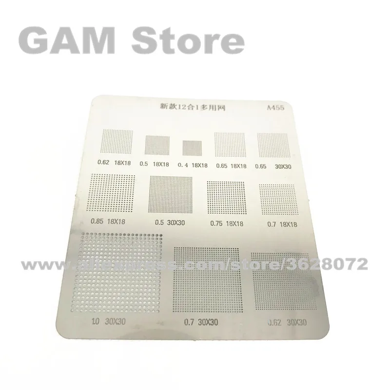 

12 in 1 Universal BGA Stencil 0.5 0.4 0.85 0.7 1.0 Reballing IC Pin BGA Direct Heating Solder Template A433