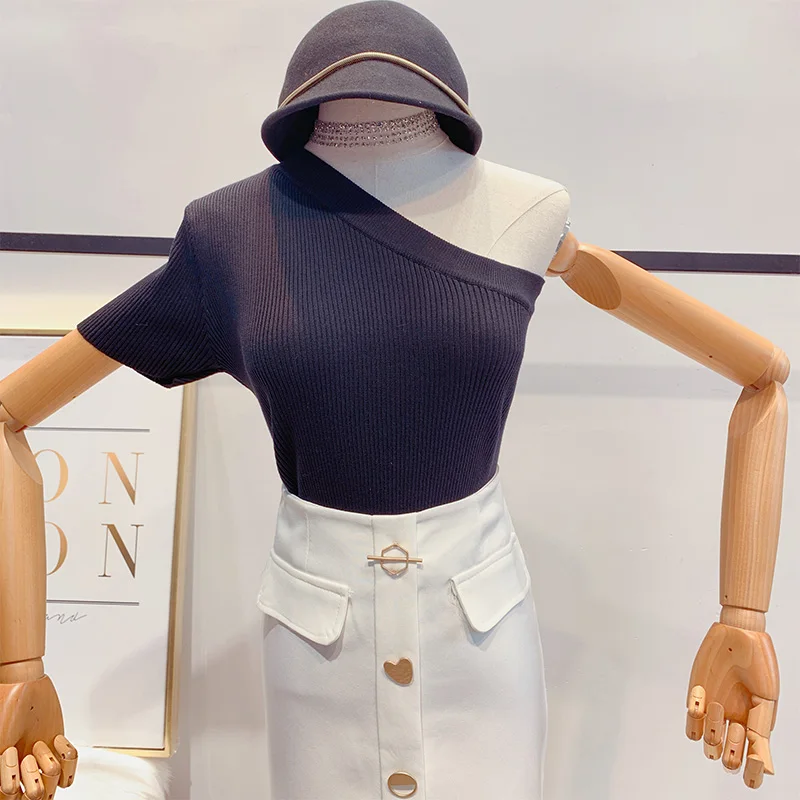 Женская хлопчатобумажная рубашка повседневная трикотажная короткая одежда с