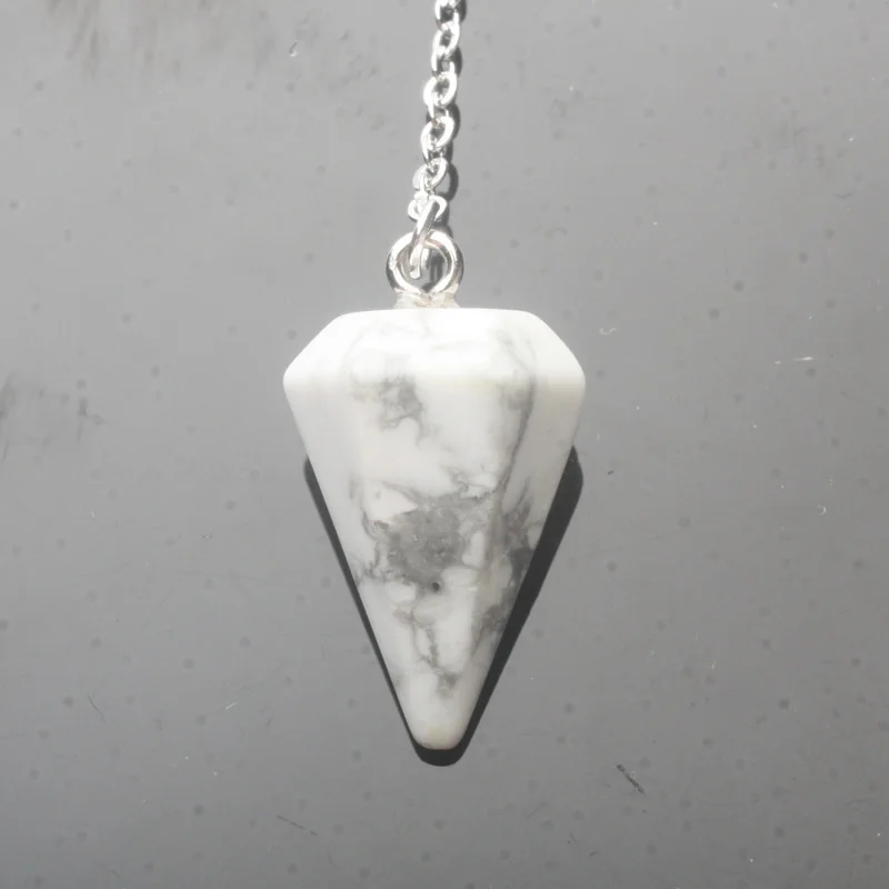 White Turquoise 14X22 мм маленький размер аметисты Lapis Opal Прозрачный кристаллический камень цепочка с кулоном в виде конуса придавая целебная чакра Шестигранный Маятник с цепью 1 шт - Окраска металла: White Turquoise
