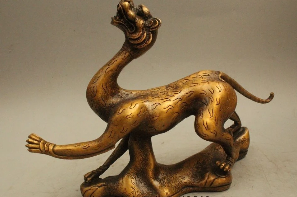 8 &quotКитай Китайский Народная Фэншуй Бронзовый Дракон Зверь Тигр Foo Статуя Собаки