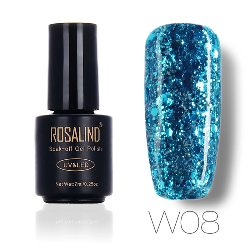 W08 ROSALIND гель 1S 7 мл Алмазный Блеск W01-29 Гель-лак для ногтей для наращивания ногтей Дизайн ногтей УФ светодиодный Гель-лак - Цвет: W08