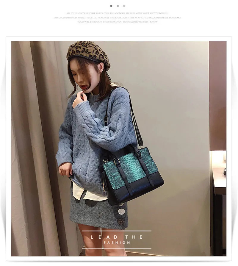 Fashion Serpentine Pattern Women Handbag Big Snake Skin PU Leather Crossbody Female Bag Brown Green Sac Femme Large Shoulder Bag