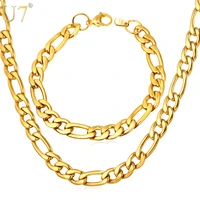 u7 chunky stainless steel chain necklace set 9 mm thick figaro chain necklace and bracelet fashion jewelry sets men jewelry s780