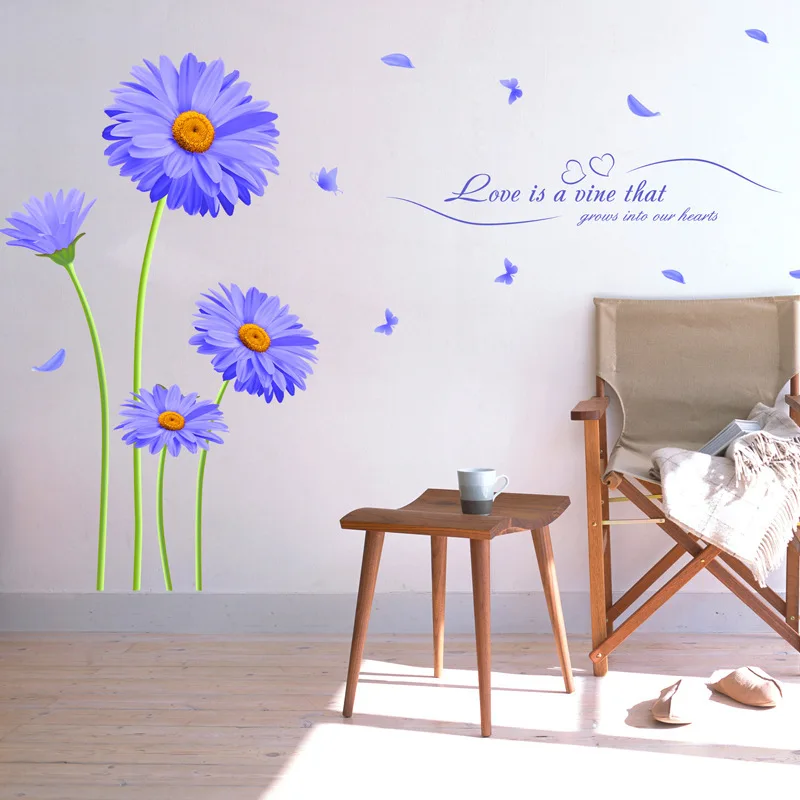 Aster Novi belgii фиолетовые настенные наклейки с хризантемой для самостоятельной