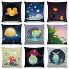 Красочная мечта, милая мультяшная девушка, теплая земля, маленькие милые животные, льняная наволочка, Декор, диванная подушка, чехол на Рождество