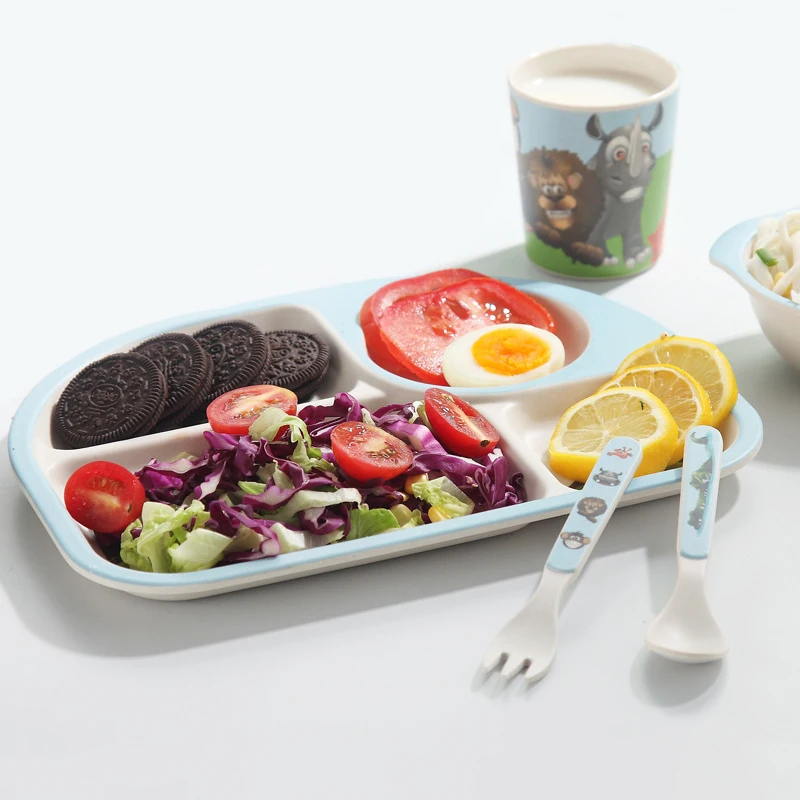 Детская тарелка + миска ложка вилка чашка посуда для кормления детская с медведем