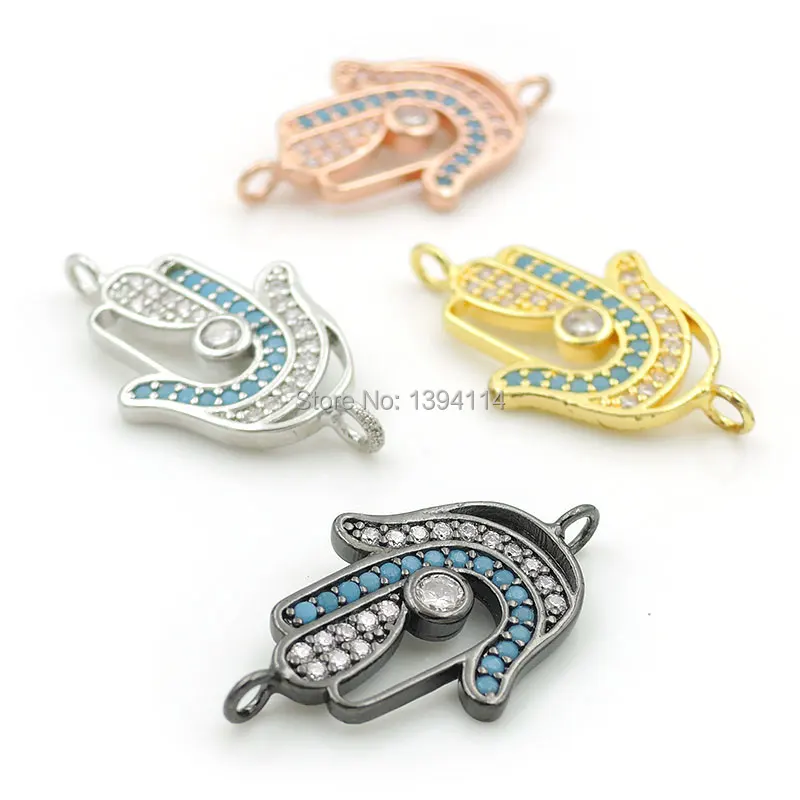

21*12*2mm Micro Pave Kallaite&Clear CZ Palm Of Hook Pattern Connector Fit For Making DIY Bracelets Jewelry