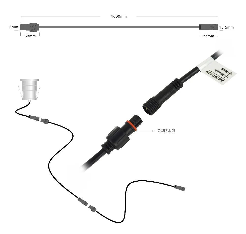 2PIN 1meter IP67 Waterproof Extension Cable/Connect Wire/Power Cord for Single Color LED Light | Строительство и ремонт