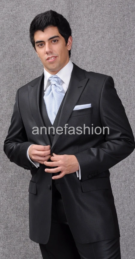 Шелковые яркие черные смокинги мужчин костюм (куртка + Штаны жилет) изготовление