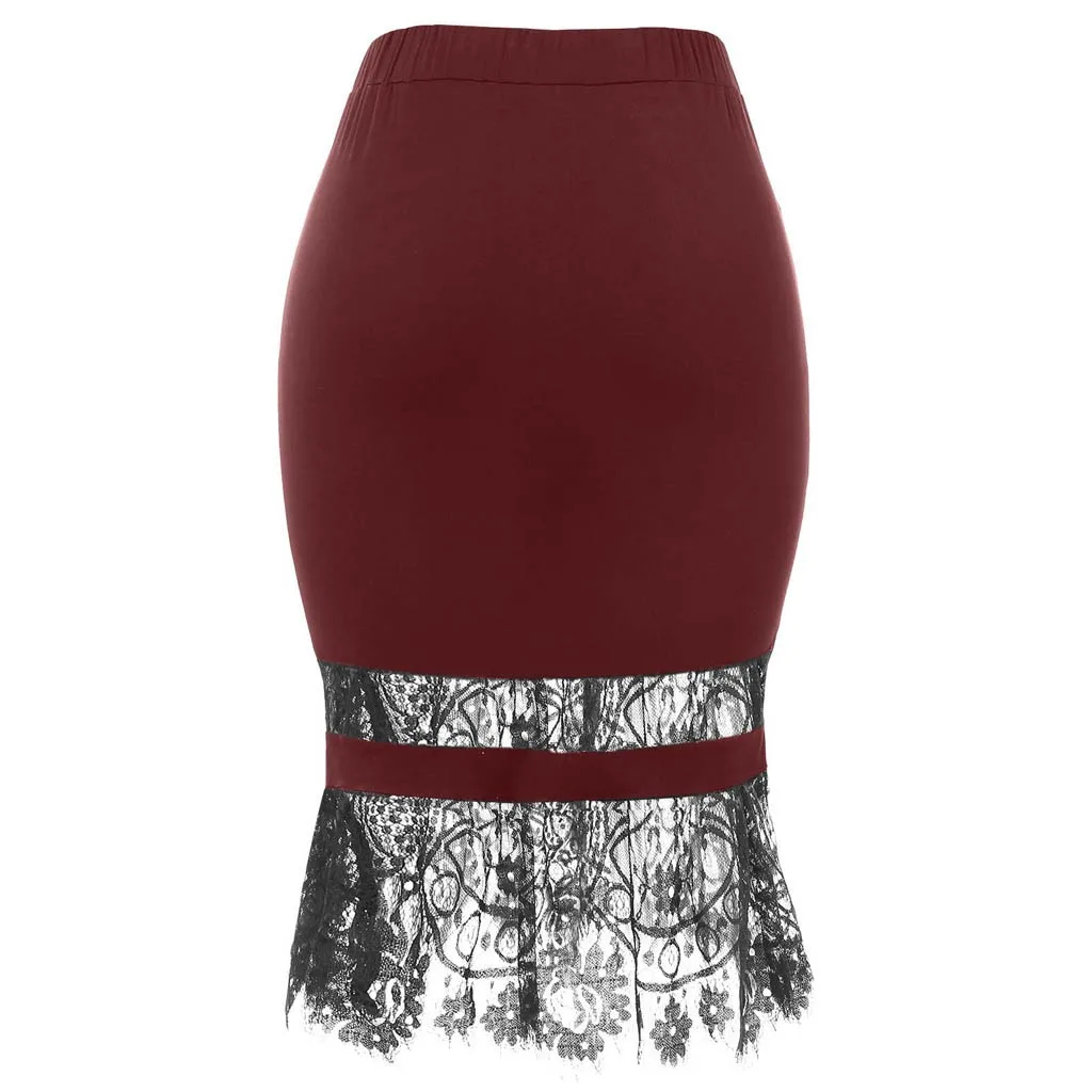 Faldas Mujer Moda 2019 Женская Однотонная юбка в пол винтажная кружевная с высокой талией