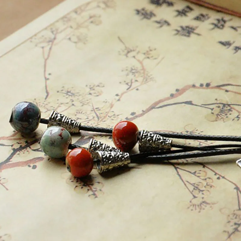 Длинные цепочки ожерелье керамический синий цвет бусы подвески чокер полые