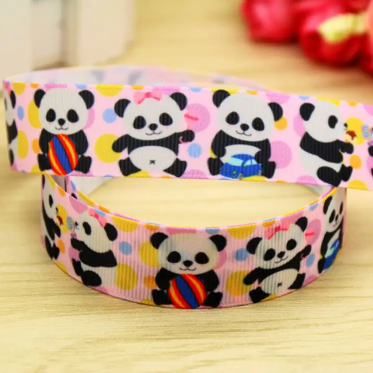 

7/8'' Free shipping panda printed grosgrain ribbon hair bow headwear party decoration wholesale OEM 22mm H5464