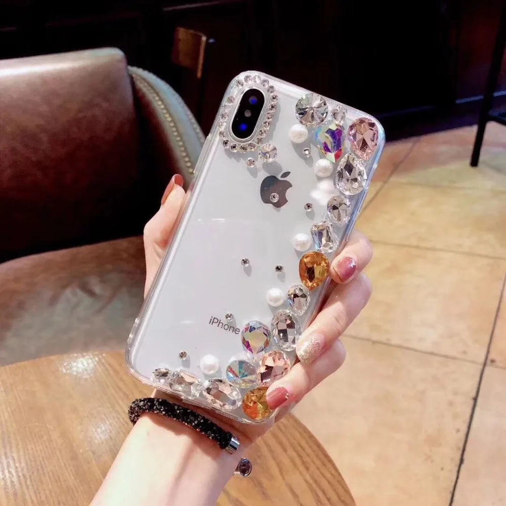 Роскошный Блестящий Мягкий чехол из ТПУ со стразами и жемчугом для Samsung galaxy j2 j4 j5 j6