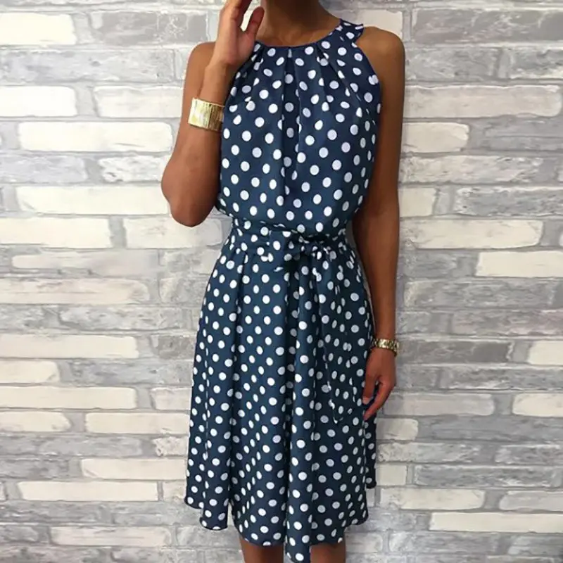 Женское летнее платье в горошек без рукавов с открытыми плечами | Женская одежда