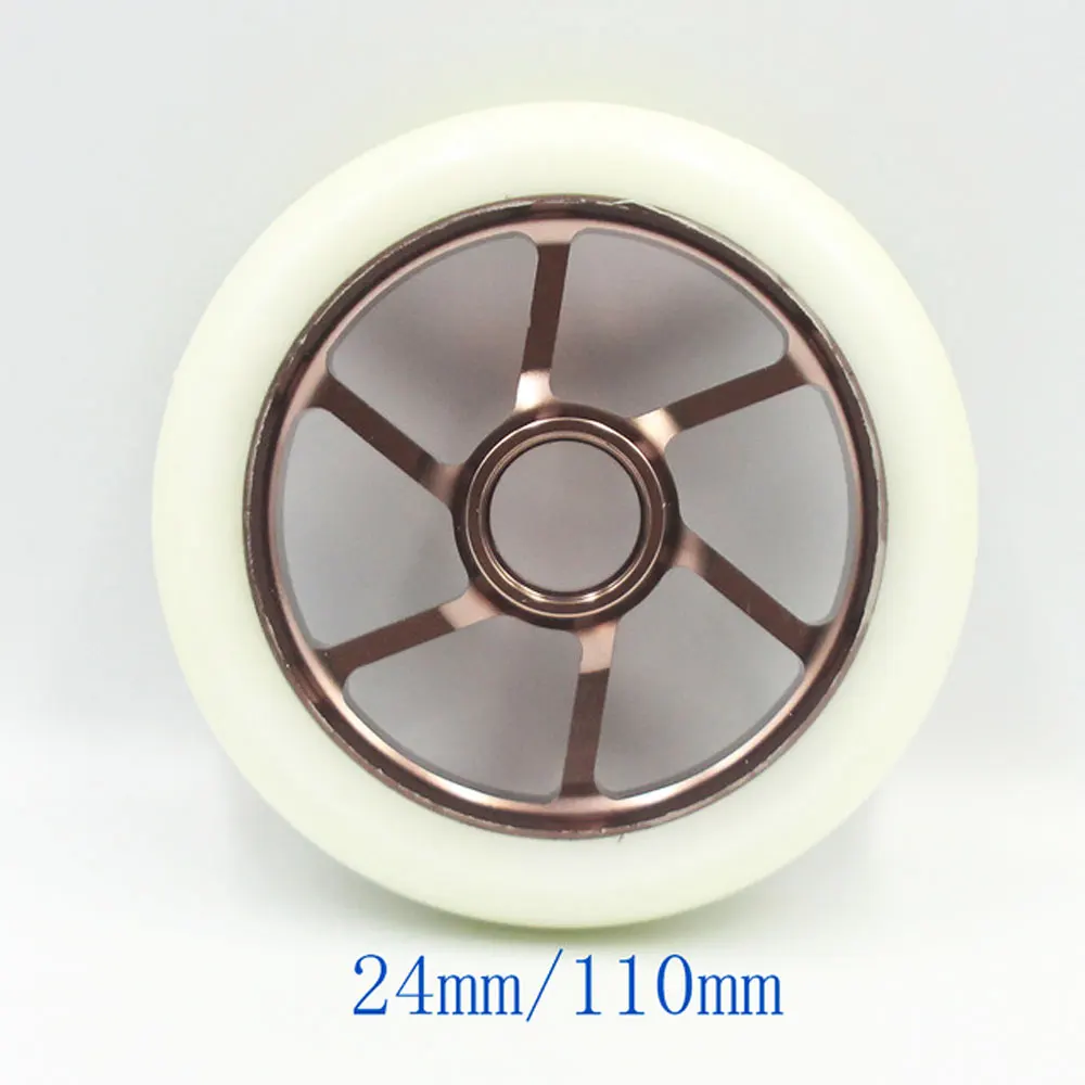White Gold 110mm 2 шт., колеса для скутера, высокая эластичность, ПУ алюминиевый сплав, стальная ступица, колеса для скутера, высокая эластичность стальных ступиц, колеса 110 мм/125 мм - Цвет: White Gold 110mm