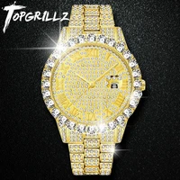 topgrillz men watch sliver gold mens watches top brand luxury diamond bracelet stainless steel quartz wristwatch business clock
