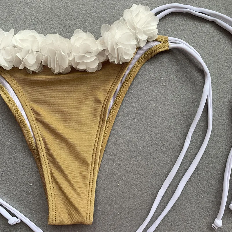 In-X бандо купальник без бретелек Золотое бикини 2019 цветы купальный костюм женский