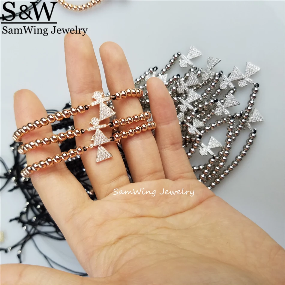 10pcs Wholesale tiny girl charm bracelet 4mm Round Beads &amp Micro Pave white CZ | Украшения и аксессуары