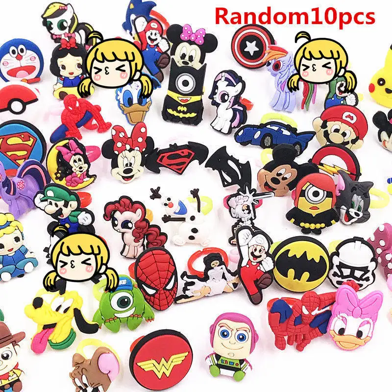random10pcs 10pcs Girls Boys Cartoon Avengers Princess Minnie Mickey finger Rings Children Kids Jewelry Party cosplay Gift - Цвет основного камня: random10pcs