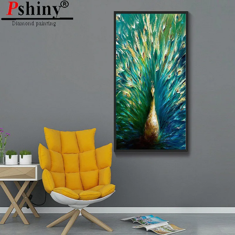 PSHINY DIY 5D алмазная вышивка продажа картины с изображением павлина из кристаллов
