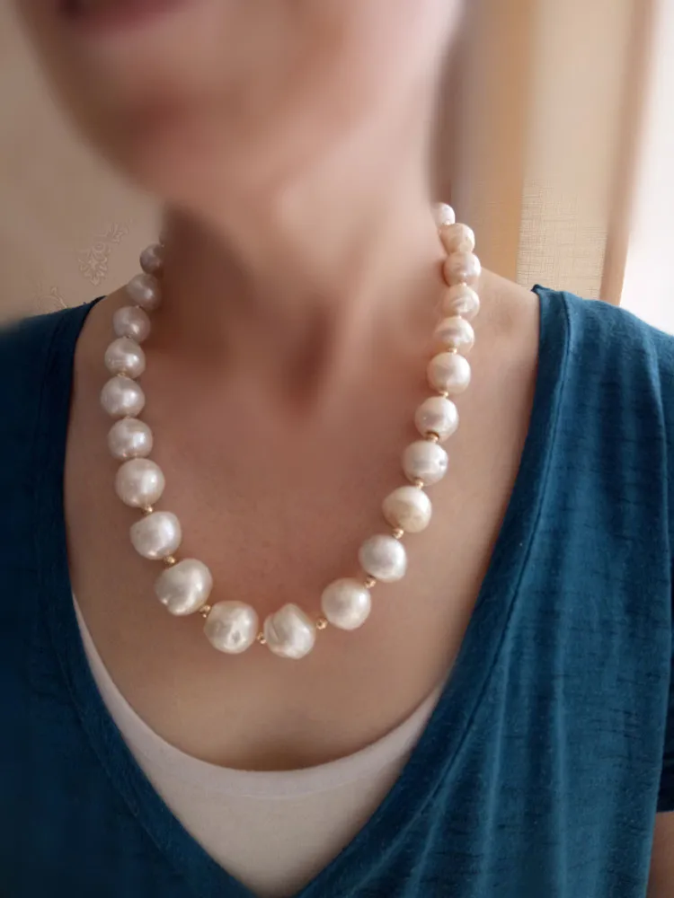 Жемчужное ожерелье Эдисона с натуральным большим зерном 13 17 мм Длина жемчуга в