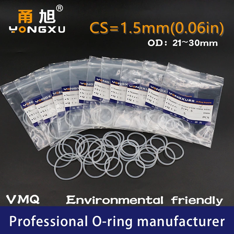

Уплотнительное кольцо VMQ, 5 шт., уплотнительная прокладка, толщина CS1.5mm OD21/22/23/24/25/26/27/28/29/30*1,5 мм, силиконовая резина, водонепроницаемая шайба, Н...