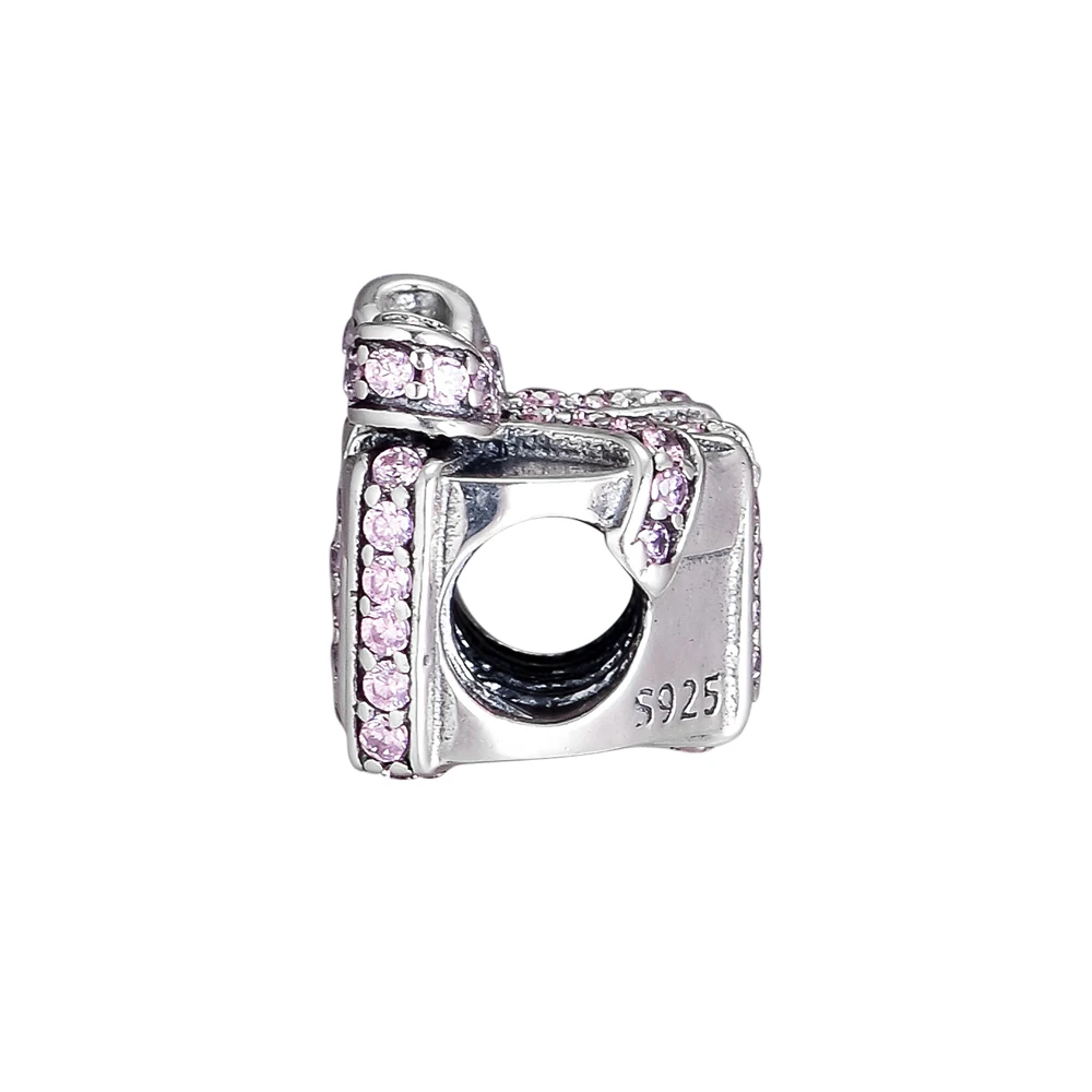 Fits Pandora Charms Bracelets Heart Present Beads with Pink CZ 100% 925 Sterling Silver Jewelry Free Shipping | Украшения и