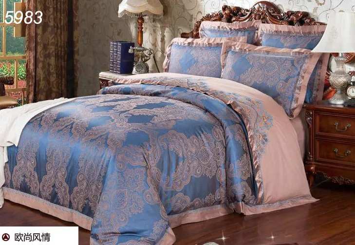 Европа шелковое постельное белье Комплекты цвет ГОЛУБОЙ 4 шт. Тенсел шелк