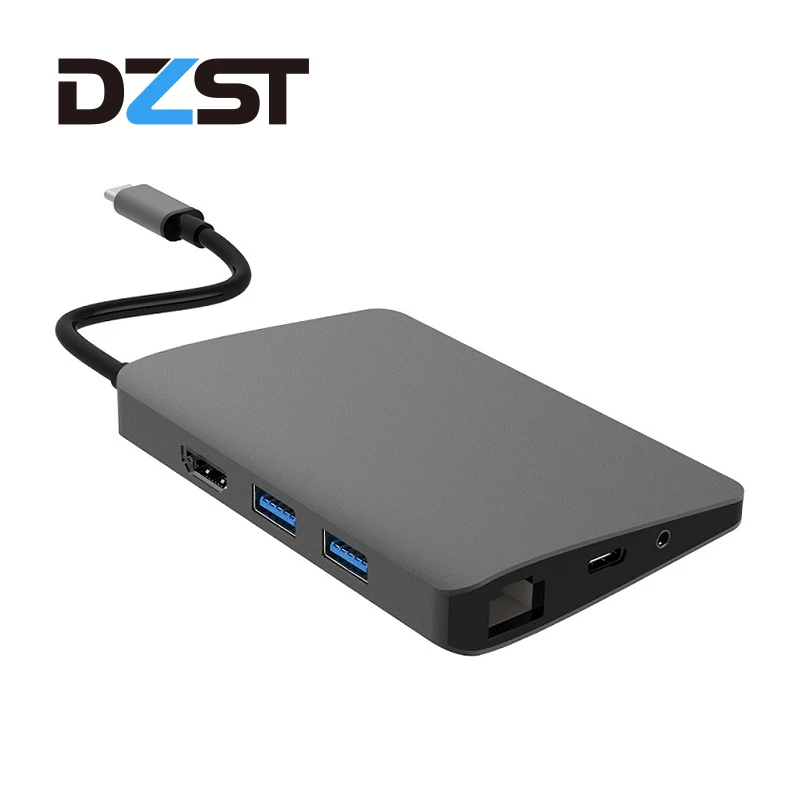 DZLST USB C концентратор с RJ45Ethernet HDMI Тип PD 3 0 кардридер аудио 5 мм адаптер док станции
