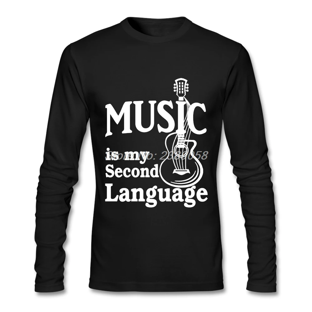 Хип-хоп мужские футболки гитара Музыка мой второй язык уникальный длинный рукав