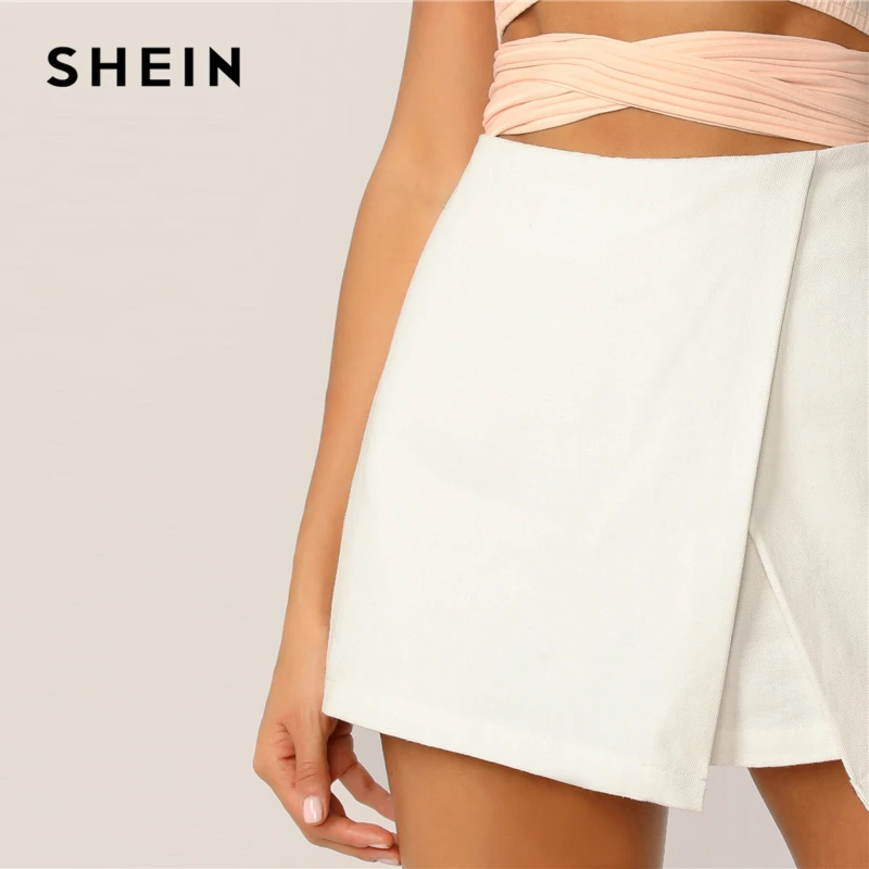 SHEIN цельная юбка-шорты с молнией сзади белые шорты весна лето осень элегантные женские шорты со средней талией