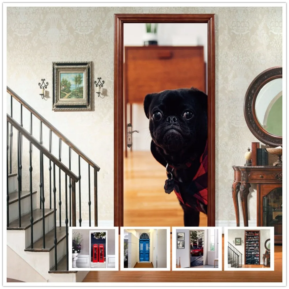 

3D Vinly Colored Glass Door Stickers For Elevator Stairway Decorative Bedroom Living Room Waterproof Home Decoration Accessories