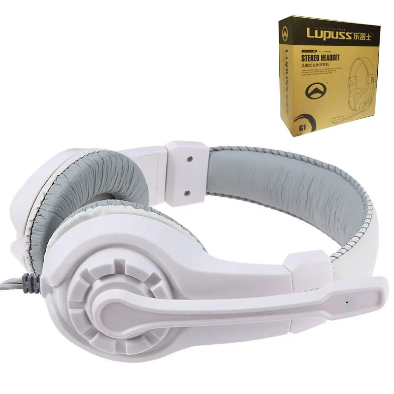 G1 White with Box Lupuss G1 проводные наушники с микрофоном регулируемые Накладные наушники игровые гарнитуры наушники низкие басы стерео для ПК - Цвет: G1 White with Box