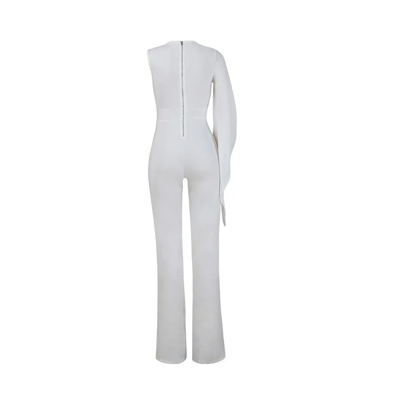 Binbye Fans One-Shoulder Sexy Jumpsuit Flare Sleeve Back Zipper Wide Leg Overalls Full Bodysuit Elegant Party Jumpsuits CH340 | Женская