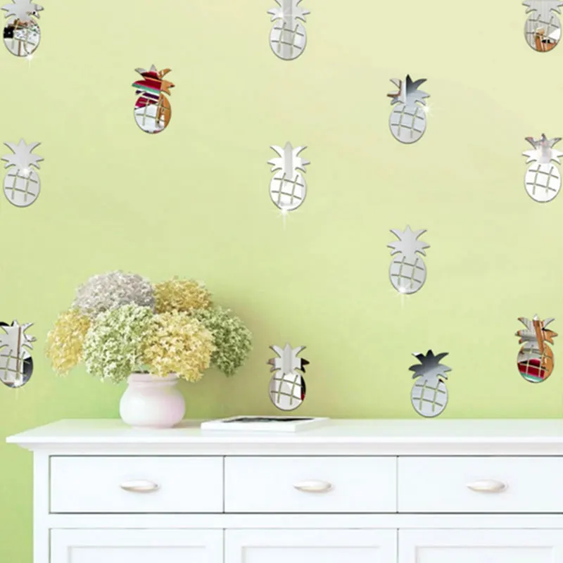 Новые 12 шт 3D Серебристые/Золотые Зеркальные в форме ананаса настенные Стикеры