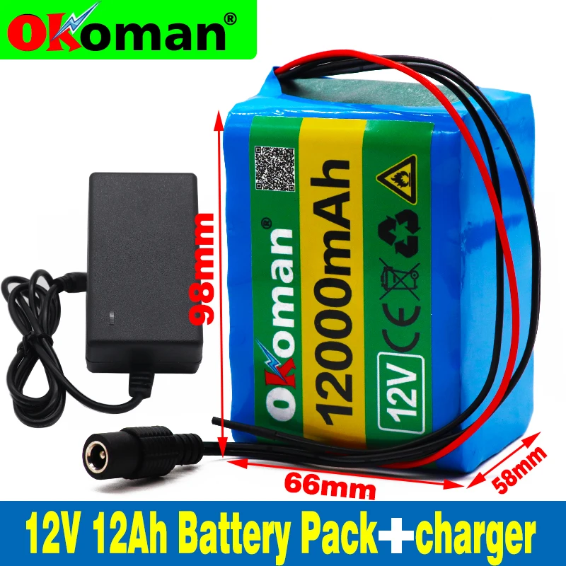 Okoman 12V 12Ah 18650 литиевая батарея 12 6 V 12000mAh аккумуляторная с BMS для