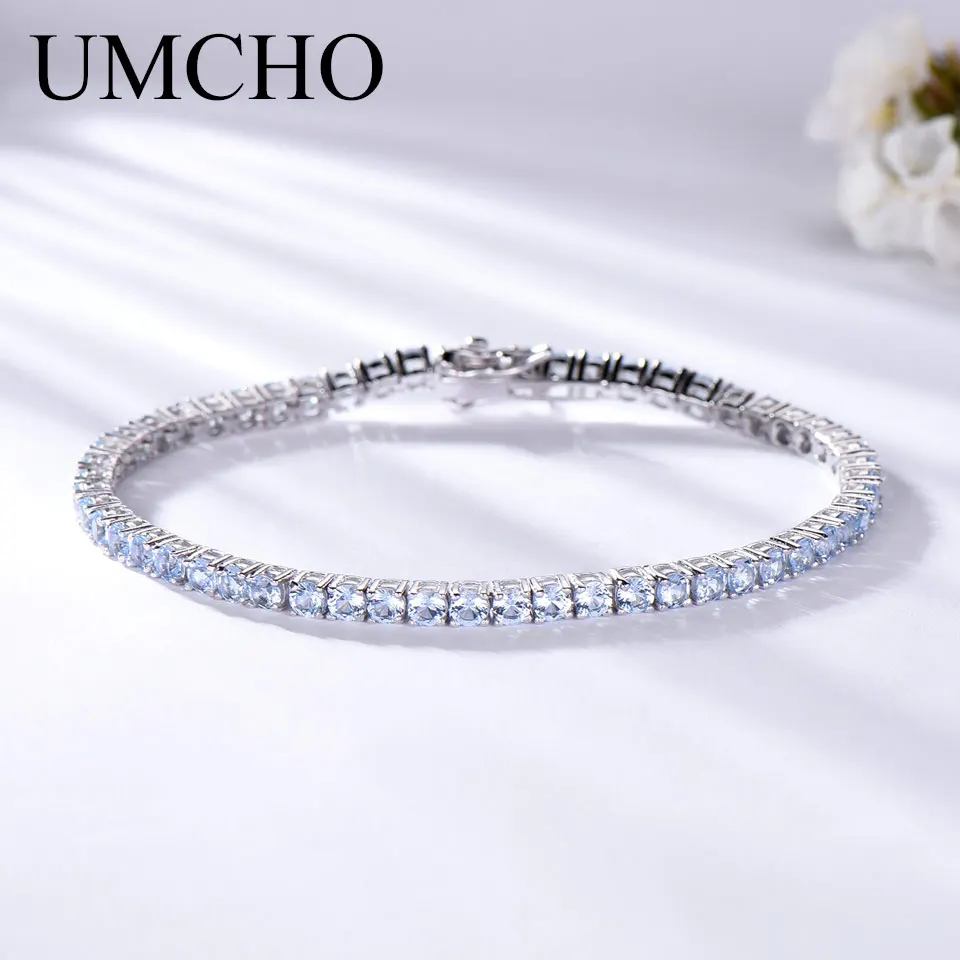 

UMCHO Genuine 925 Sterling Silver Jewelry Created Sky Blue Topaz Gemstone Bracelet for Women Birthstone Wedding Party Jewelry