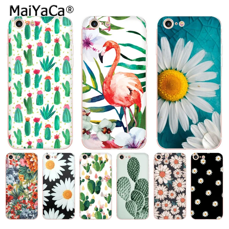 Мягкий ТПУ чехол MaiYaCa daisy Cactus Leaves flower для iPhone 8 7 6 6S Plus X 5 5S SE 11pro|Бамперы| |