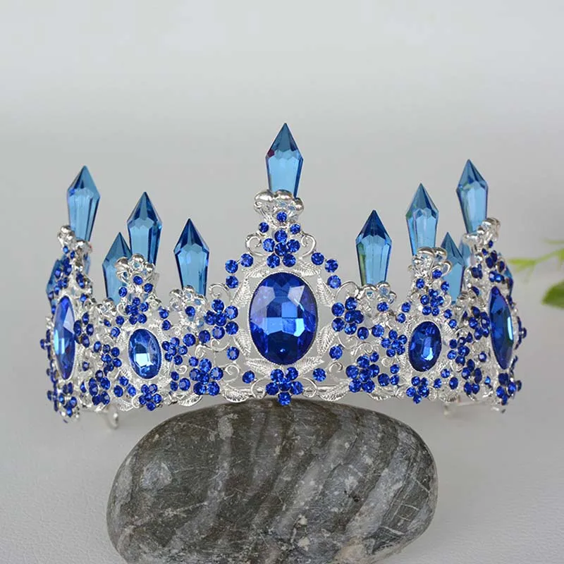 L 18X14CM Silver Королевский Синий Кристалл короны Серебро Золото невесты диадема мода королева для свадьбы корона театрализованный головной убор Свадебная вечеринка украшения для волос - Окраска металла: L 18X14CM Silver