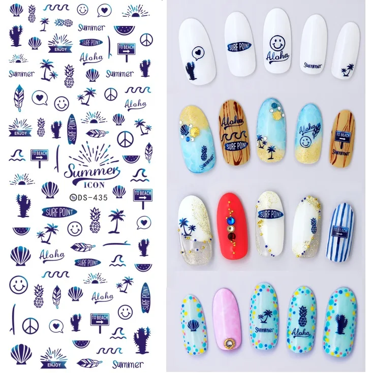 Дизайн Rocooart DS306 переводные наклейки для ногтей с водой Harajuku Element Line Figures Nail Wrap sticker Tips Manicura nail Decal - Цвет: DS435