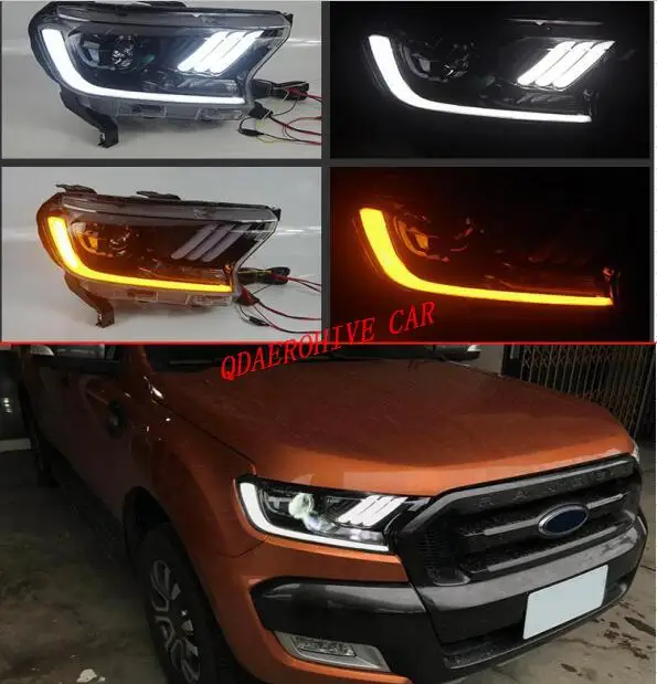 

QDAEROHIVE Headlights with Dynamic Signal DRL Bi-Xenon Lens HID Headlamp assembly for Ford Ranger mustang 2016-2018